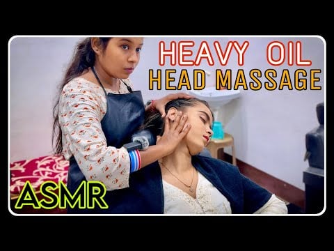 ASMR Indian Girl Receives HEAVY OIL Head Massage To Reduce DANDRUFF & ANXIETY | Head Neck Massage