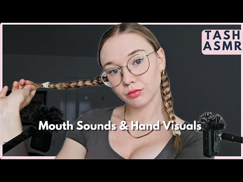 ASMR Mouth Sounds + Hand Visuals! Ear to Ear 2 Mics