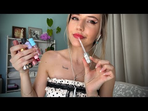 ASMR💋Lipgloss/Lipstick application with birds chirping in the background❣️ (soft mouth sounds)