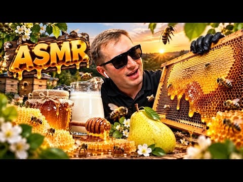 ASMR Eating RAW HONEYCOMB 🍯🐝 + Milk & Pear | No Talking