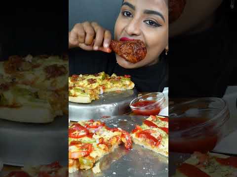 ASMR Eating Spicy Buffalo Chicken,Cheese Pizza,Pav Bhaji,Leg Piece Street Food ASMR Eating Mukbang