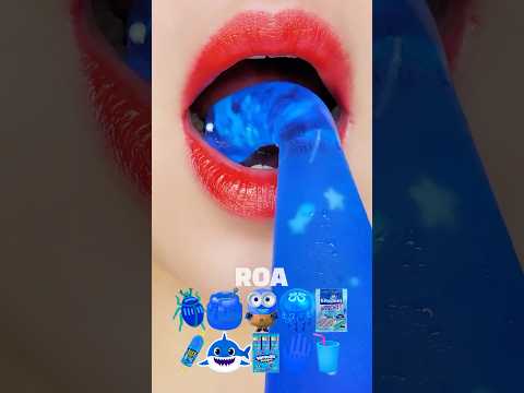 Emoji Blue Food Challenge (honey jelly, kohakuto, candy) Eating Sounds [ASMR MUKBANG]