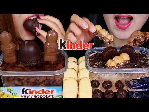 ASMR LOADED CHOCOLATE ICE CREAM SUNDAES + GIANT CHOCOLATE MARSHMALLOW + KINDER CHOCOLATE MUKBANG 먹방