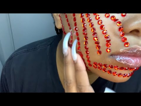 ASMR// Tapping On Face Loaded With Gemssss ( stud tapping ) 🔴🔴🟢🟢