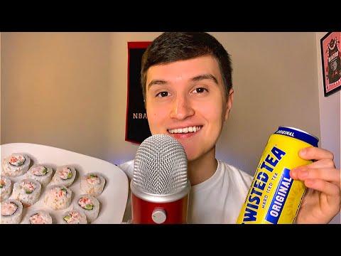 ASMR Eating Sushi and Drinking with me 🍱 (mukbang)