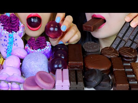 ASMR PURPLE JELLY BALLS, CHOCOLATE MARSHMALLOW, SNOBALLS, MERINGUE, CUPCAKE, OREO, KINDER, KITKAT 먹방