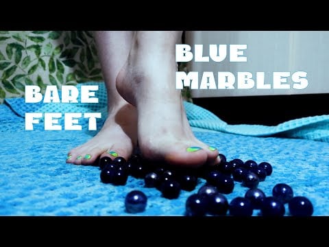 Relaxing ASMR: Beautiful Feet Stepping on Blue Marbles