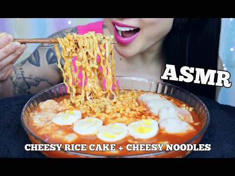 ASMR CHEESY SPICY NOODLE CHEESY RICE CAKE SPAM & EGGS (NO CRUNCH EATING SOUND) NO TALKING | SAS-ASMR