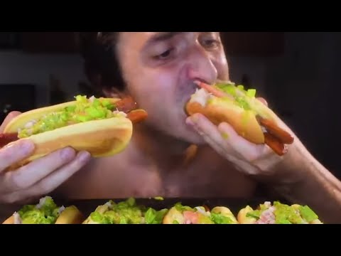 HOT DOG BIG BITES ONLY * MESSY ASMR NO TALKING *