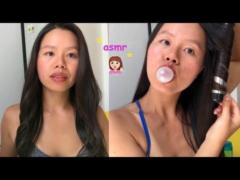 ASMR Brushing, Moisturizing, Curling My Hair + JUICY GUM CHEWING!! Channels I Enjoy Watching Lately?