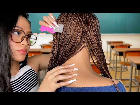 ASMR Shy Girl Gives U Scalp Scratch & Dandruff Removal (Beaded Braids) + Back Scratch RP Light gum