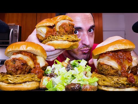 ASMR EATING SPAGHETTI AND MEATBALL CHEESE BURGERS ! * MUKBANG NO TALKING * | NOMNOMSAMMIEBOY