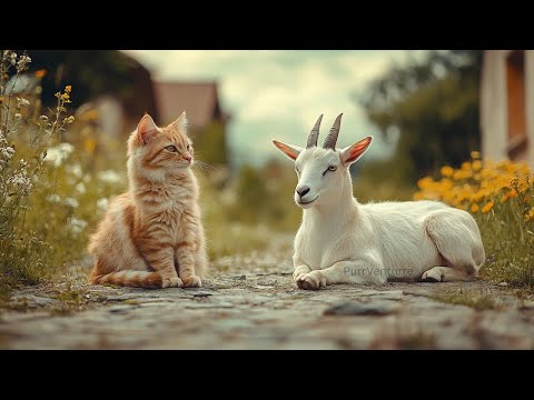 #ai #cat #kitten #puppy A Cat Rescues a Lost Goat 🐐