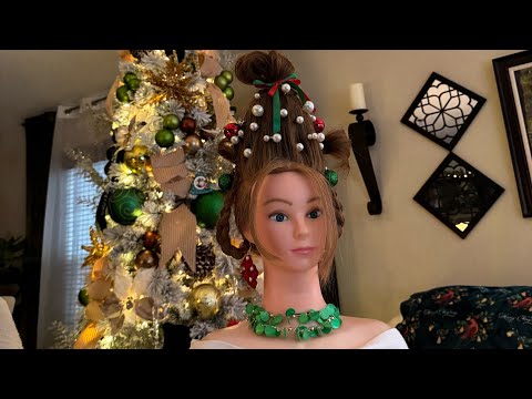 Christmas Tree Hairstyle 🎄 ASMR 🎄 Hair Styling ~ Perfectionist ~  Finishing Touches W/ Whispering  🙈