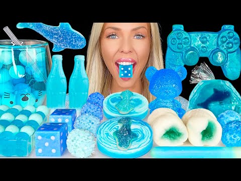 ASMR MUKBANG | Blue Food Eating, Blue Shark, Sour Candy, Raspberry Jello, Edible Dice 먹방