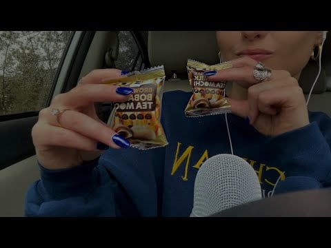 ASMR in my car | eating brown sugar mochi🤎 (up-close whispers + mouth sounds)