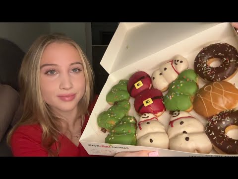 Asmr eating krispy kreme christmas doughnuts review 