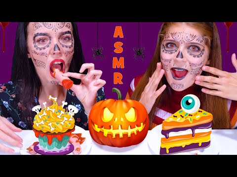 ASMR HALLOWEEN PARTY (GUMMY EYEBALLS, GUMMY WORMS, CHOCOLATE CAKE) 먹방 | LiLiBu ASMR