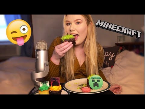 ASMR MINECRAFT TREATS EDIBLE DIRT BLOCKS, CREEPER & ENDERMAN CUPCAKE, PIG MACAROON, CHOCOLATE HEARTS