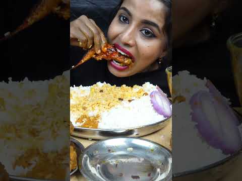 Eating Spicy Chicken Vindaloo Curry,Leg Piece,Rice,Fish Curry,Fish Fry Big Bites ASMR Eating Mukbang