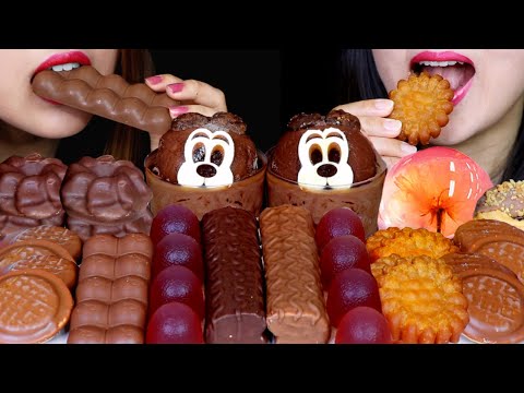 ASMR SOFT DESSERTS (CHOCOLATE MOUSSE CAKE, BUBBLY CHOCOLATE, MARSHMALLOW, JELLY, YAKGWA, MILKA 먹방