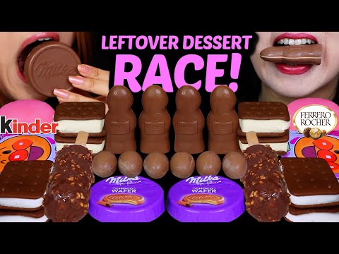 ASMR LEFTOVER DESSERT RACE! MILKA CHOCO WAFER, FERRERO EGGS, KINDER FIGURINES, PEPERO ICE CREAM BAR