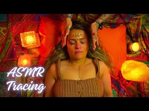 Soft spoken ASMR gentle face tracing for relaxing sleep, delicate touch w. flowers & makeup brushes