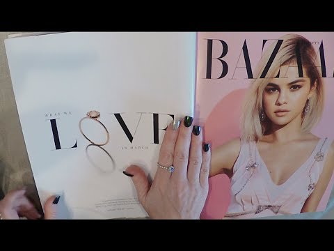 ASMR  Selena Gomez Magazine Flip Through with Gum Chewing and Whispered Ramble