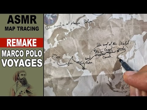 ASMR Remake: Tracing Marco Polo Journeys 🌍 on a Paper Map With Facts | ASMR map tracing whispering