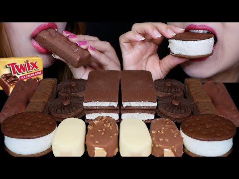 ASMR TWIX CARAMEL CANDY ICE CREAM BAR, MINI MILK & WHITE CHOCOLATE ICE CREAM BARS, MILK CREAM CAKES