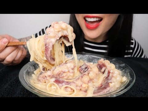 CREAMY ALFREDO WITH OCTOPUS (ASMR EATING SOUNDS) NO TALKING | SAS-ASMR