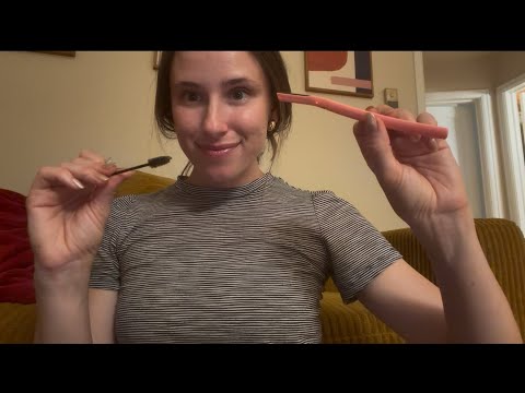 ASMR Doing your eyebrows (personal attention, tongue clicking, camera tapping)