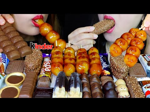 ASMR DANGO, KINDER CHOCOLATES, BOMB ICE CREAM POPS, CADBURY CHOCOLATE CANDY BARS, CARAMEL TARTLET 먹방