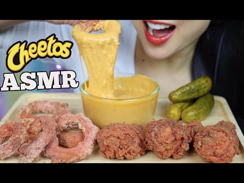 ASMR FLAMIN HOT CHEETOS FRIED CHICKEN ONION RING + CHEESE SAUCE (EATING SOUND) NO TALKING | SAS-ASMR