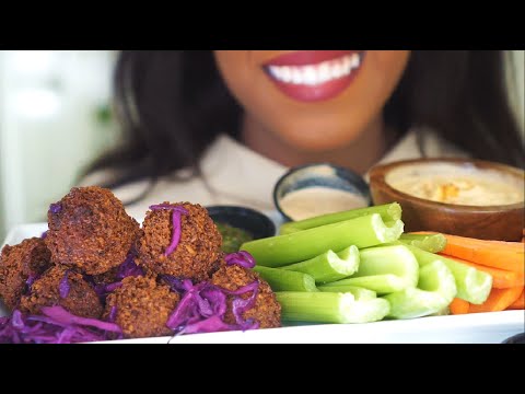 ASMR Eating: Mediterranean Food Mukbang (Falafel, Hummus, Carrots, Celery) *No Talking* Vegan