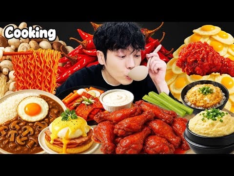 ASMR MUKBANG | 요리 모음 10# 치토스 가래떡 핫도그 치킨 불닭 김치 짜파게티 레시피  FRIED CHICKEN AND BEST COOKING