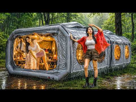 ☔️ HEAVY RAIN CAMPING IN A HUGE 2-ROOM AIR TENT WITH SURPRISE GUESTS