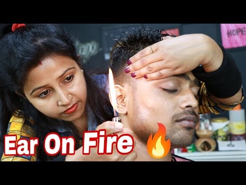 Fire On Ear ASMR | Fire Massage By Barber Girl Chaitali | Ear Massage With Fire ASMR | Female Barber