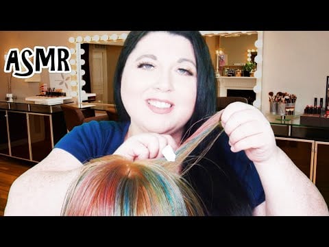 ASMR Relaxing Hair Dye with Hair Chalk Hair Salon RP (Real Hair, Visual Triggers, Combing, Parting)