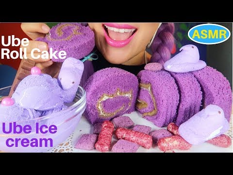 ASMR 우베 롤케이크+우베 아이스크림 리얼사운드 먹방 |PURPLE FOOD, UBE ROLL CAKE+UBE ICE CREAM EATING SOUND|CURIE. ASMR