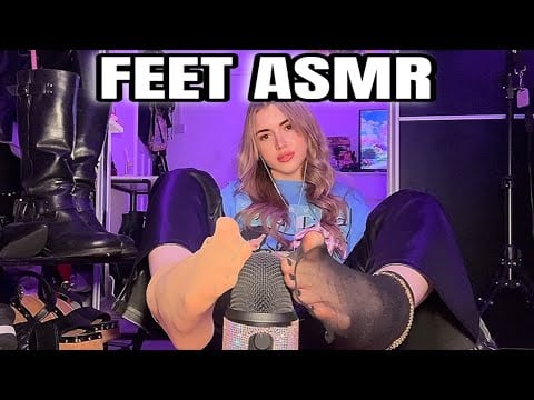 ASMR Feet Sounds✨NYLON & FISHNET🦶🏻| Leather Leggings & Mic Play 🎙️