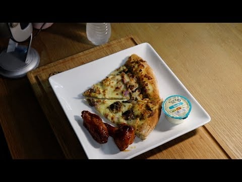 Chicken Pesto Cheese Pizza With Thai Chili Wings ASMR Eating Sounds