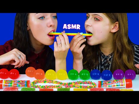 ASMR RAINBOW FOODS *NERDS ROPE, RAINBOW JELLY BALLS, SQUEEZE CANDY EATING SOUNDS