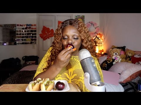 Turkey Hotdodgs For Dinner With Sweet Plums ASMR Eating Sounds