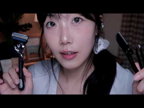 ASMR(Sub) “오빠 안경부터 벗어봐라” 면접 가는 친오빠 제대로 꾸며주기 | 면도·스킨케어·메이크업·고데기