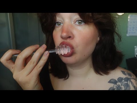 ASMR eating honey of glass honeyspoon (sticky mouth sounds, no talking)