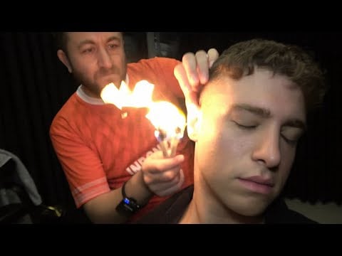 ASMR BARBER EAR HAIR BURN AND BODY MASSAGE 💈 CRACKS 💈 head,face,chest,arm,back,palm,ear massage