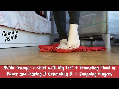 ASMR Trample T shirt with My Feet + Trampling Sheet of Paper and Tearing It Crumpling It + Snapping