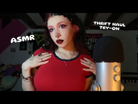 Thrift Store Try-On Haul ASMR | Fabric Scratching, Fabric Sounds, Whispering, Rambling