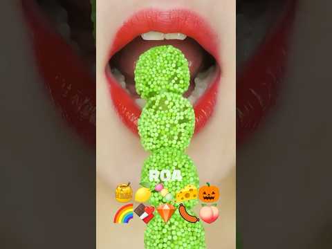 asmr Emoji food Tanghulu Jelly Eating sound💚 #mukbang #eatingshow